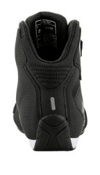 Chaussures Alpinestars Sektor, vue arrière, noir avec accents blancs, construction en microfibre légère, languette de talon réfléchissante et col de cheville rembourré, chaussures de moto élégantes inspirées du sport automobile