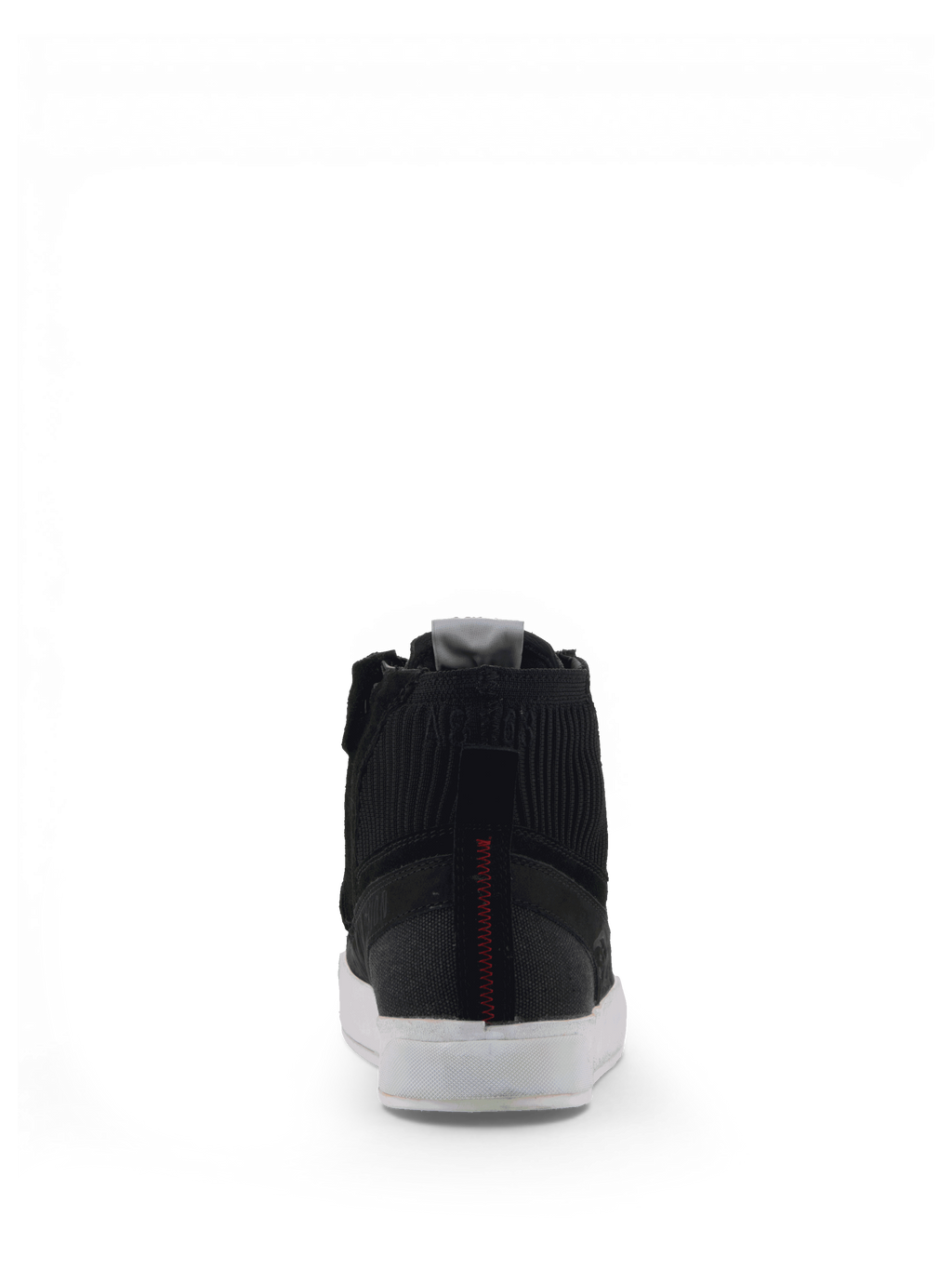 Alpinestars Stated Schuhe, Urban-Motorradschuhe für Herren, Schwarz und Weiß, Nubukleder und Canvas, Rückansicht