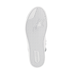 Alpinestars Stated schoenen, urban motorschoenen, White Cool Gray, onderaanzicht van de gevulkaniseerde rubberen zool, met een visgraat tractiepatroon, Alpinestars-branding en TPF-logo (Transversal Protection Frame) voor grip en veiligheid