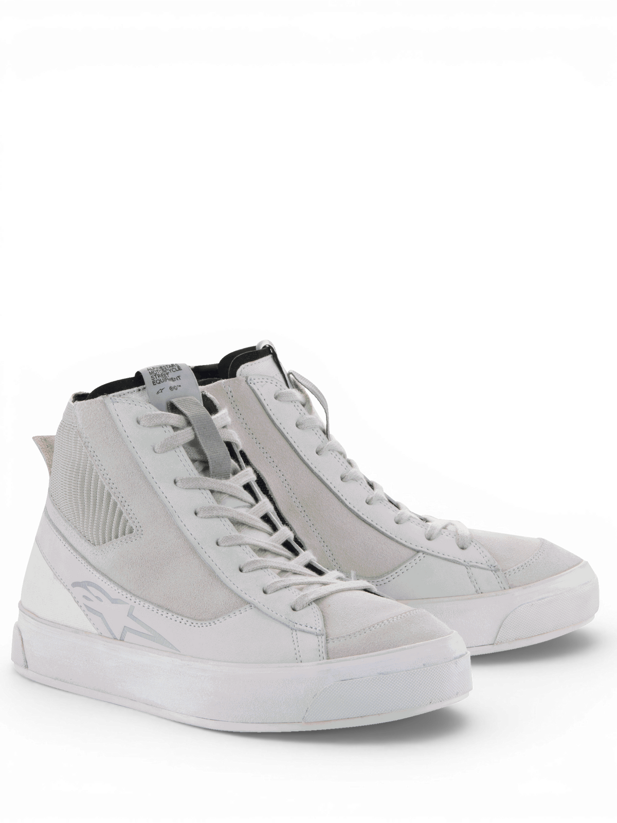 Alpinestars Stella Stated Podium schoenen, urban dames-motorlaarzen, wit en grijs, met gevulkaniseerde zool.