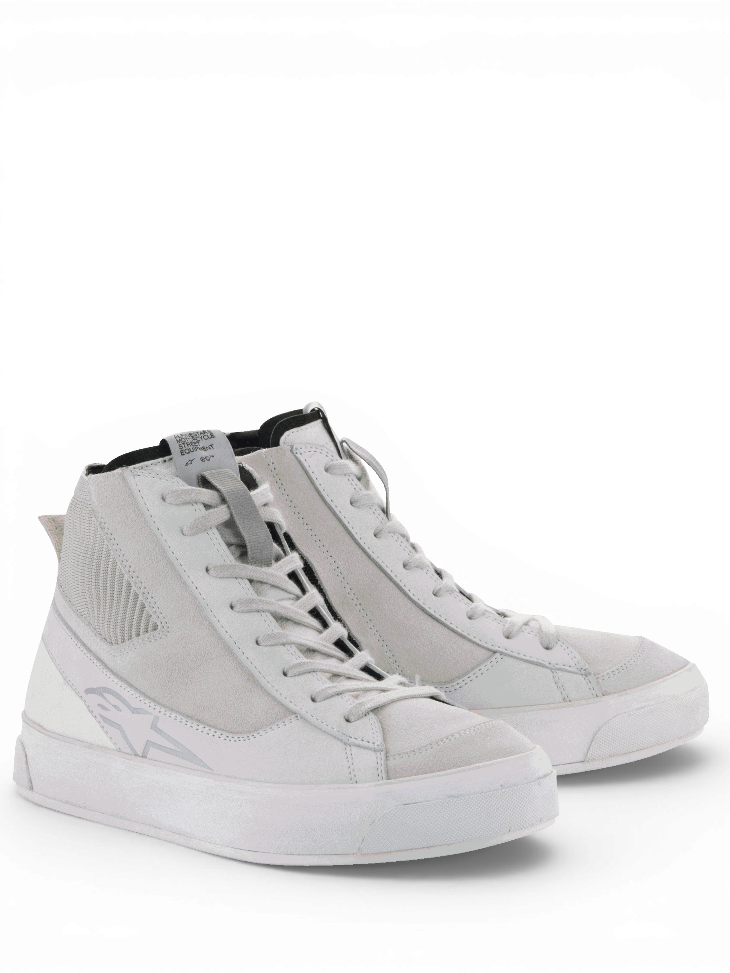 Alpinestars Stella Stated Podium schoenen, urban dames-motorlaarzen, wit en grijs, met gevulkaniseerde zool.