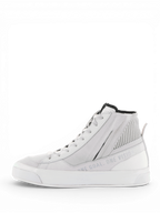 Alpinestars Stella Stated Podium schoenen, urban motorlaarzen voor dames, wit en grijs, lederen constructie met zijrits en gevulkaniseerde zool.