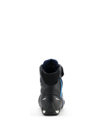 Chaussures Alpinestars Faster-4 Drystar®, chaussures de moto, Noir Night Navy Cyan, vue arrière mettant en évidence la structure renforcée du talon et de la cheville, doublure intérieure bleu marine, détails réfléchissants, design athlétique épuré pour la performance sur route
