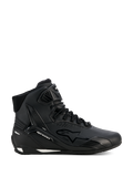 Alpinestars Stella Faster-4 Drystar, chaussures de moto pour femme, noir et argent, modèle montant, fermeture à lacets avec sangle de cheville à scratch, tige en microfibre sans couture, technologie imperméable, accents blancs sur la semelle et le talon