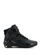 Alpinestars Stella Faster-4 Drystar, chaussures de moto pour femme, noir et argent, modèle montant, fermeture à lacets avec sangle de cheville à scratch, tige en microfibre sans couture, technologie imperméable, accents blancs sur la semelle et le talon