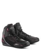 Alpinestars Stella Faster-3 Drystar Damenschuhe, Motorradschuhe, Schwarz, Dunkelgrau und Fuchsia, wasserdichte Konstruktion aus Mikrofaser und PU-Wildleder, Schnürverschluss mit Klettverschluss-Knöchelriemen, schlankes urbanes Sportdesign