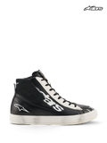 Alpinestars Chaussures De Moto Stated Flair, chaussures de moto urbaines pour homme noires et blanches, design montant en cuir avec protection de cheville certifiée CE et patine racing vintage