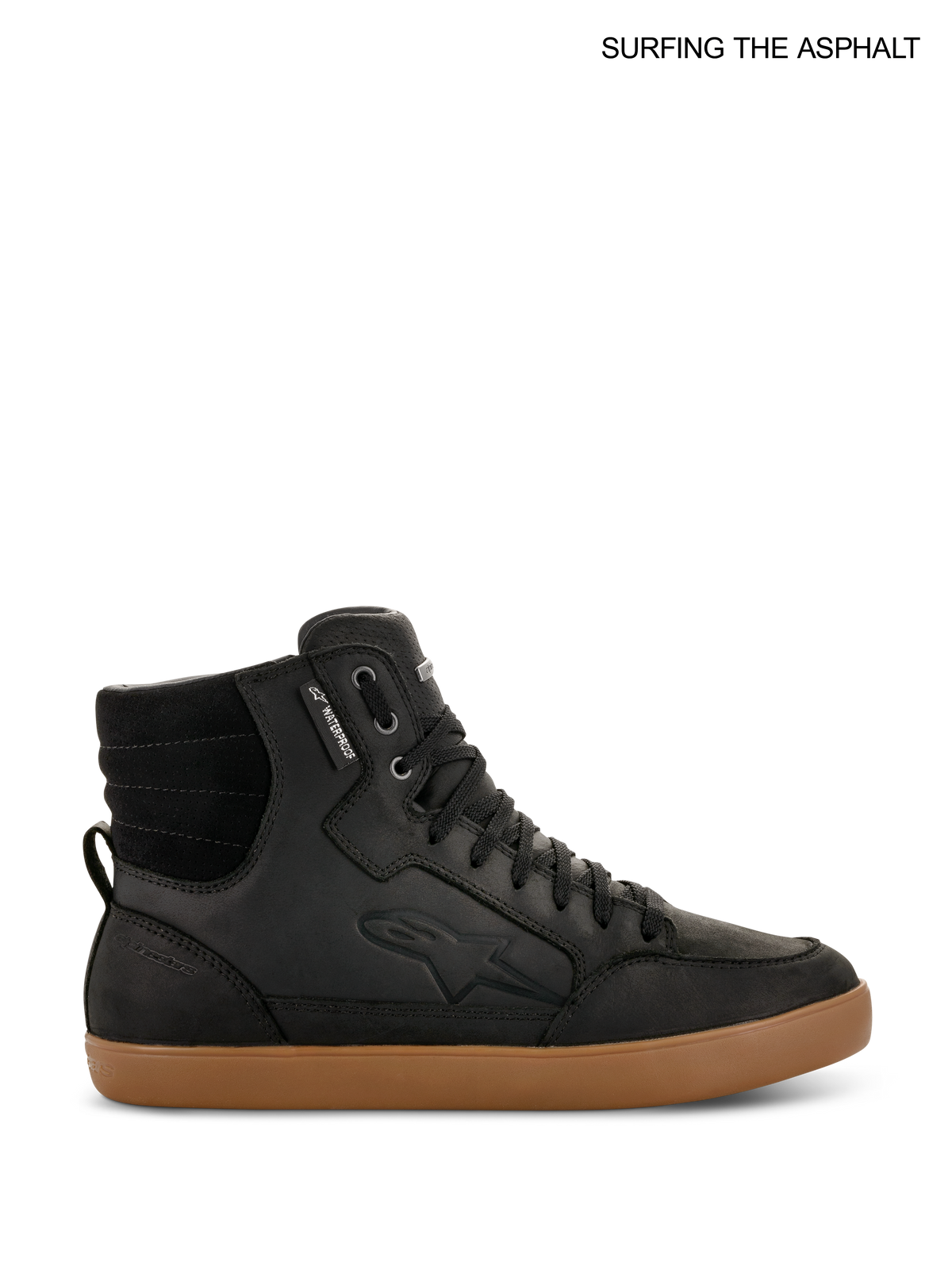Alpinestars J-6 Waterdichte schoen, urban motorlaarzen voor heren, zwart en gom, hoogwaardige leren constructie met waterdicht membraan en rubberen zool