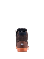 Alpinestars Chrome Crafted Drystar® schoenen, achteraanzicht, Brown Gum, casual urban motorschoenen, constructie van leer en suède, doorschijnende gumzool met logo in reliëf, reflecterend hielaccent