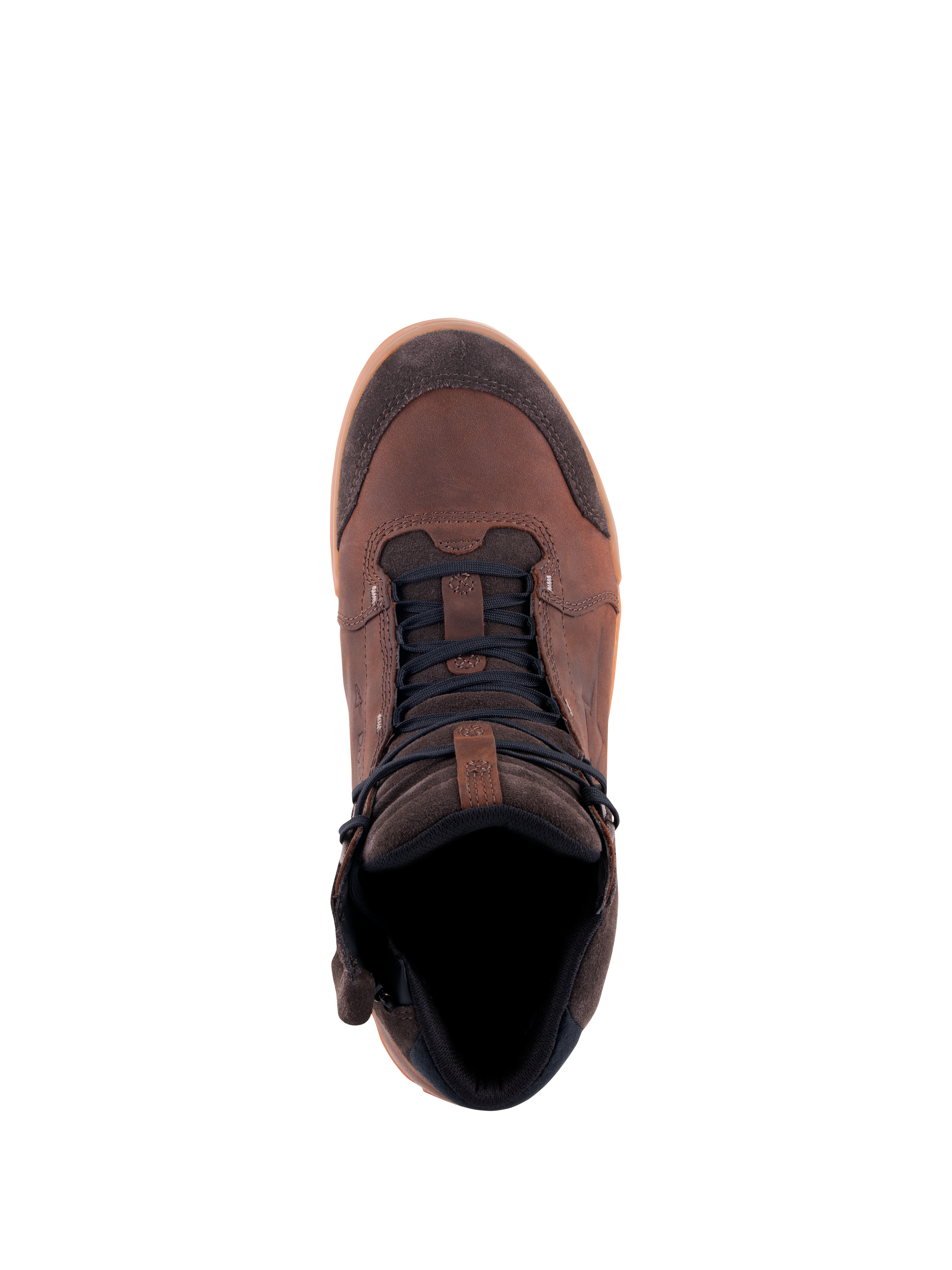 Alpinestars Chrome Crafted Drystar® Shoes, stedelijke motorschoenen, bruin met gumzool, bovenaanzicht, bovenwerk van leer en suède met donkere veters, casual waterdichte motorschoenen