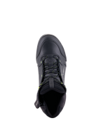 Alpinestars Chrome Drystar® schoenen, stedelijke motorschoenen, zwart en fluogeel, bovenaanzicht met premium leren constructie, veters met gele accenten en gevoerde kraag voor comfort