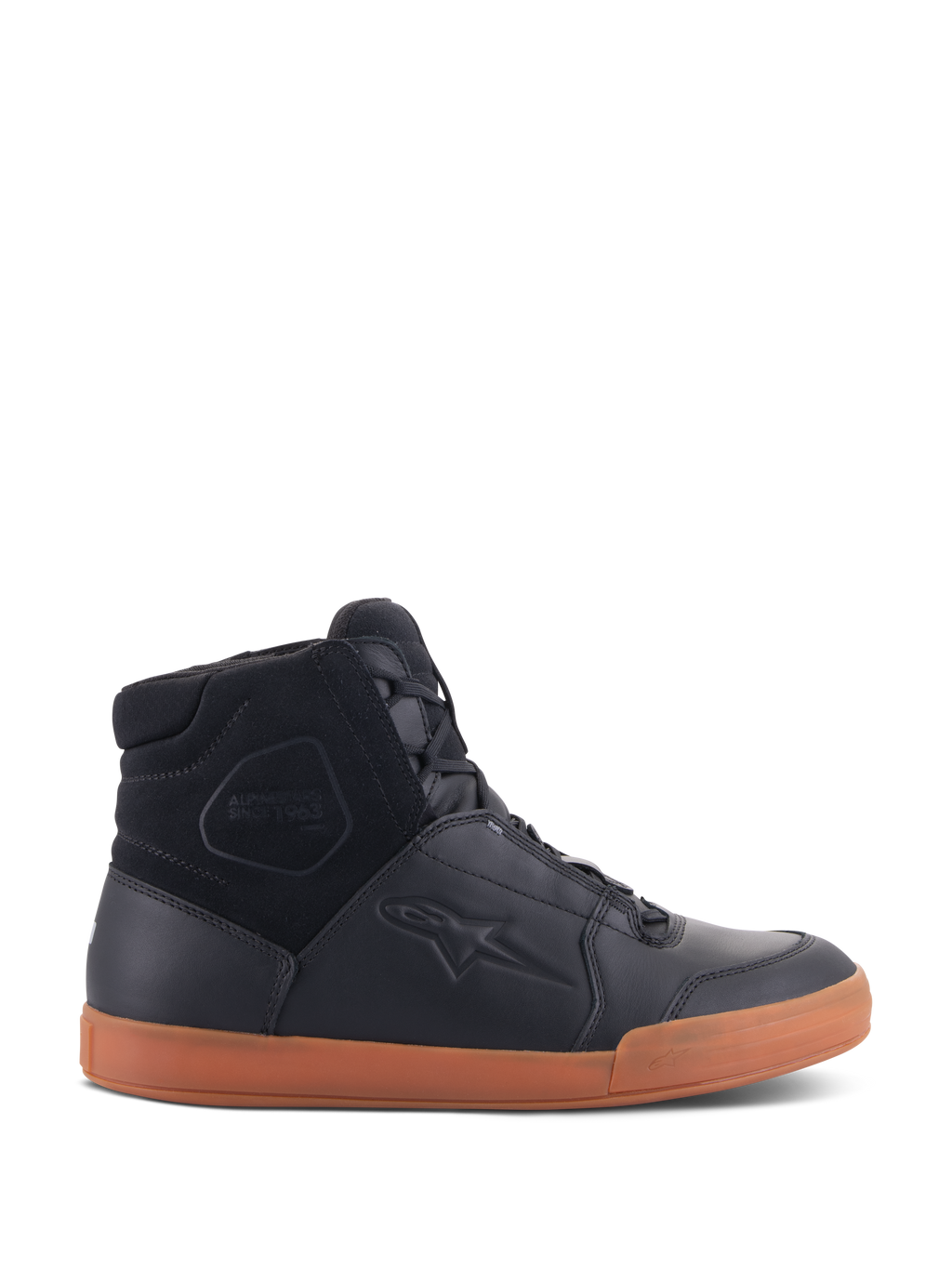 Chaussures Alpinestars Chrome Drystar®, chaussures de moto urbaines, noires avec semelle en gomme, modèle montant avec empiècements en cuir premium et daim, chaussures de protection au style urbain décontracté