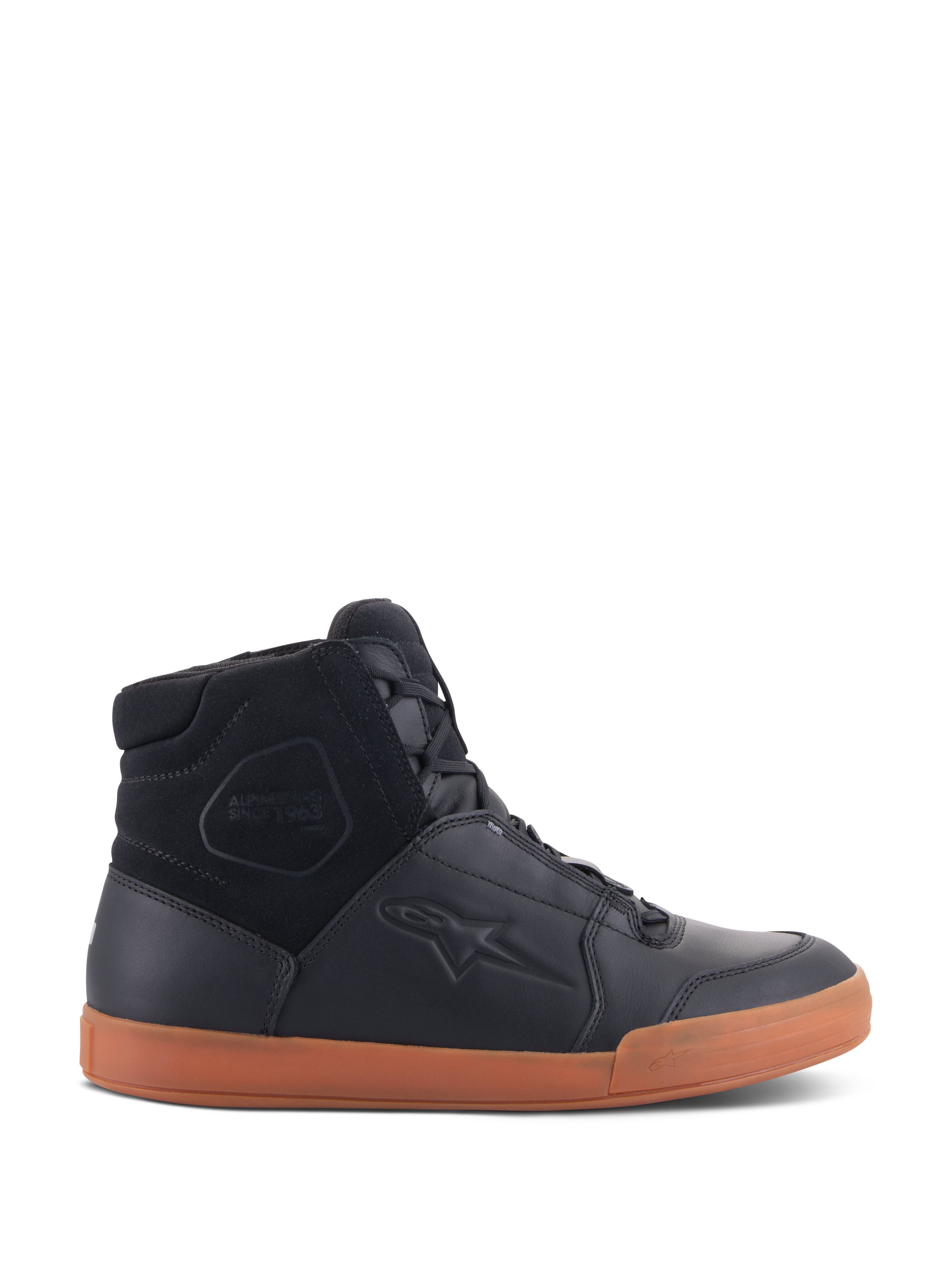Chaussures Alpinestars Chrome Drystar®, chaussures de moto urbaines, noires avec semelle en gomme, modèle montant avec empiècements en cuir premium et daim, chaussures de protection au style urbain décontracté