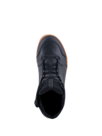 Chaussures Alpinestars Chrome Drystar®, chaussures de moto, noir et gomme, vue de dessus montrant le laçage et le col rembourré, design urbain décontracté avec tige en cuir et semelle en caoutchouc gomme