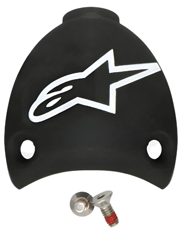 Alpinestars SMX Plus Replaceable Heel Cap, Motorcycle Boot Spare Part, Black and White, featuring white Astars logo and two mounting screws, durable plastic construction for boot maintenance