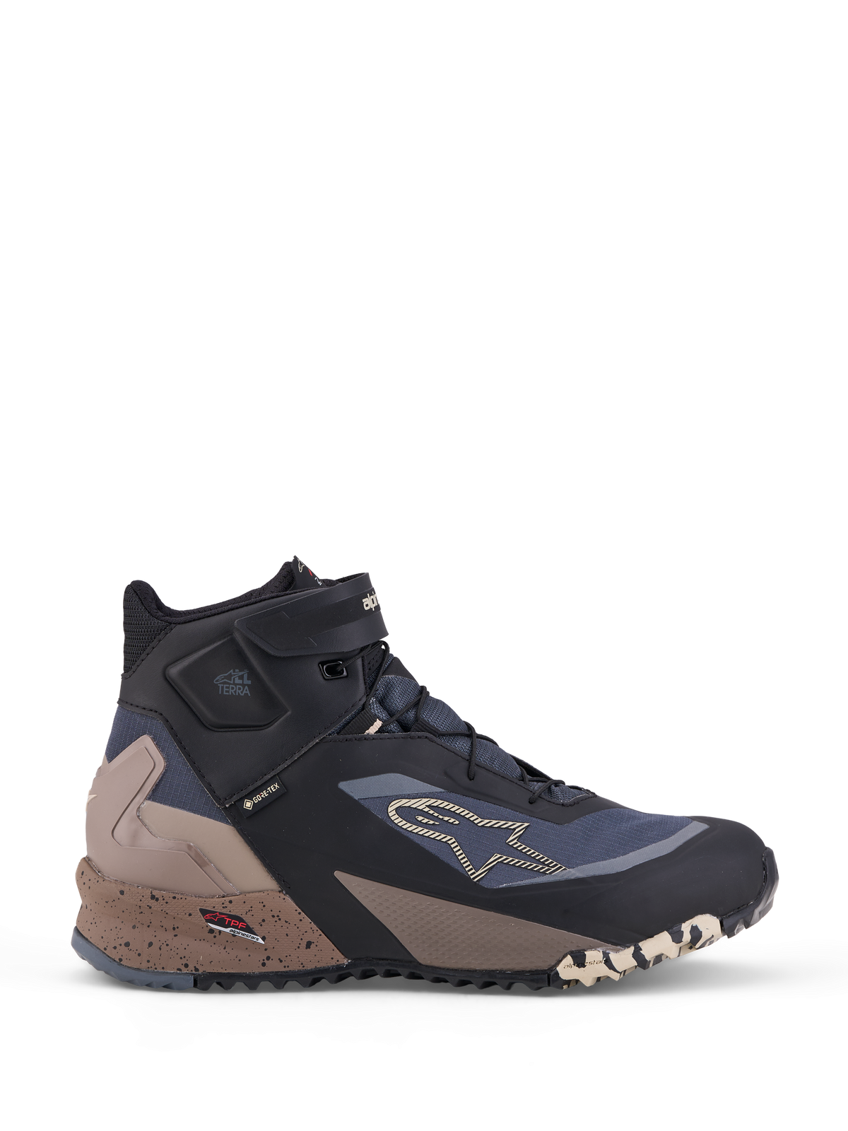 Alpinestars Cr X Gore Tex Chaussures, chaussures de moto étanches, noir, gris foncé et beige, membrane GORE-TEX, protection TPF et laçage haut