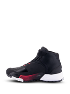 Chaussures de moto Alpinestars CR-X Drystar® pour femme, noir, blanc et rose Diva, vue de profil montrant une tige en ripstop noir, un talon blanc et des accents graphiques roses, style urbain avec caractéristiques de protection