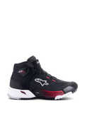 Chaussure de moto Alpinestars CR-X Drystar® pour femme, noir, blanc et rose Diva, vue de profil montrant le logo Alpinestars blanc, des accents en dégradé rose sur la semelle intermédiaire et le logo Stella sur la cheville, design imperméable élégant de style sneaker.