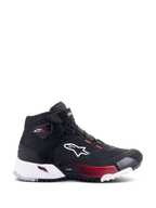 Chaussure de moto Alpinestars CR-X Drystar® pour femme, noir, blanc et rose Diva, vue de profil montrant le logo Alpinestars blanc, des accents en dégradé rose sur la semelle intermédiaire et le logo Stella sur la cheville, design imperméable élégant de style sneaker.