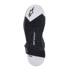 Alpinestars Speedflight Street Schoenen, zoolaanzicht, zwart-witte rubberen buitenzool met dubbele dichtheid en taps toelopend loopvlakpatroon, voorzien van Alpinestars-logo en TPF-branding, urban motorschoenen