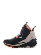 Alpinestars Speedstreet Shoes, Black Almond Hot Orange, high-top motorcycle riding shoe with microfiber upper, almond beige heel panel and hot orange lining, featuring a large ankle strap and textured sole, urban streetwear-inspired design