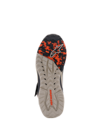Alpinestars Speedstreet Shoes, Outsole View, Black Almond Hot Orange, featuring a multi-textured oil-resistant rubber sole with a camo-patterned forefoot and embossed Alpinestars branding, designed for grip and stability.