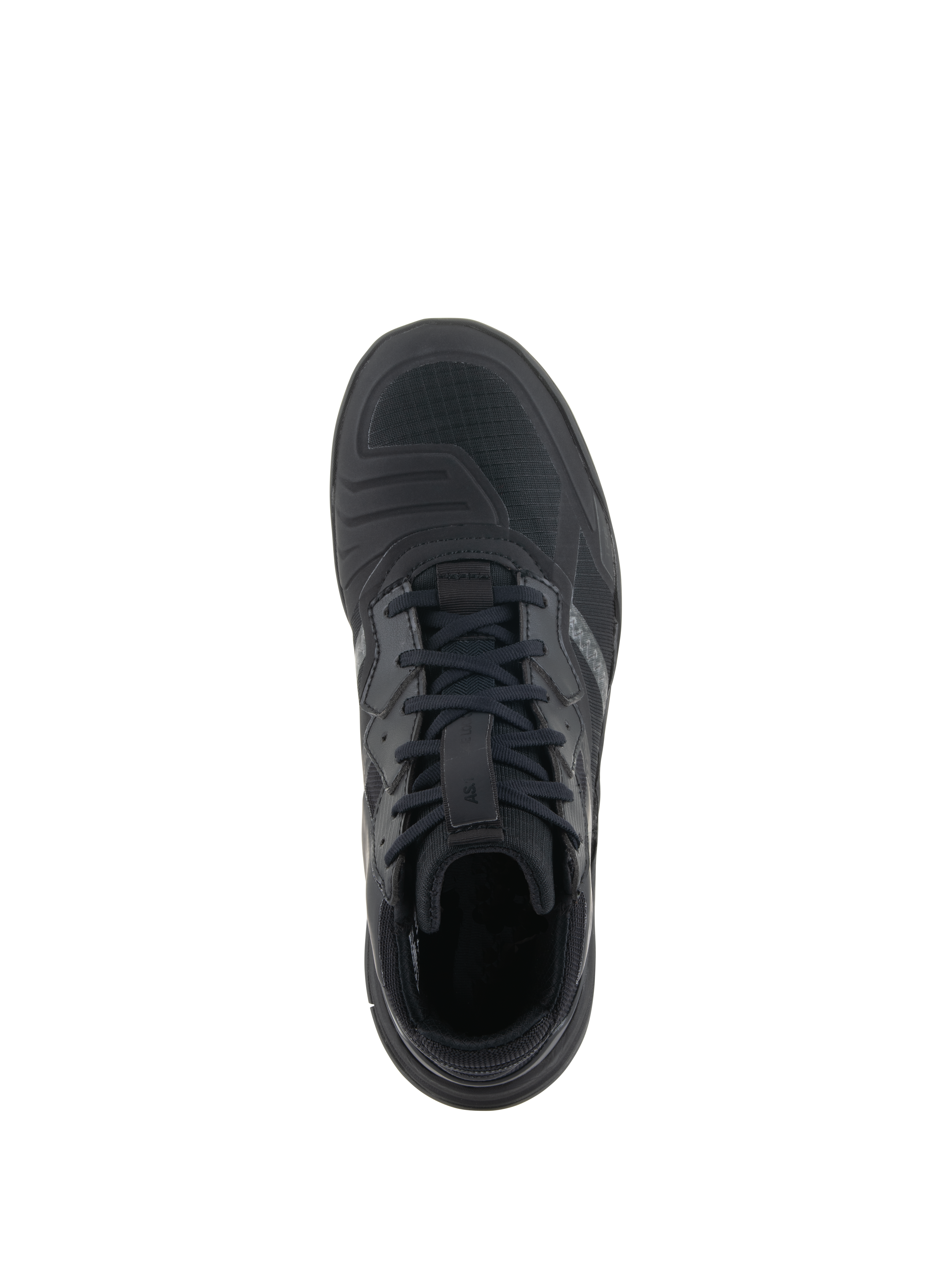Chaussures Alpinestars Speedflight, Noir Noir, vue de dessus, dotées d'une tige en ripstop performant avec patin de changement de vitesse intégré, lacets noirs et design urbain élégant