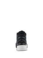 Alpinestars Speedflight schoenen, zwart en wit, achteraanzicht met een gegoten semi-rigide hielstuk, asymmetrische TPU-hielkap en witte dual-density zool, urban motorschoenen