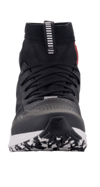 Alpinestars Speedforce Schuhe, Motorradschuhe, Schwarz, Weiß und Rot, Vorderansicht mit Laufschuh-Silhouette, MATRYX-Obermaterial, High-Cut-Design und gemusterter Außensohle