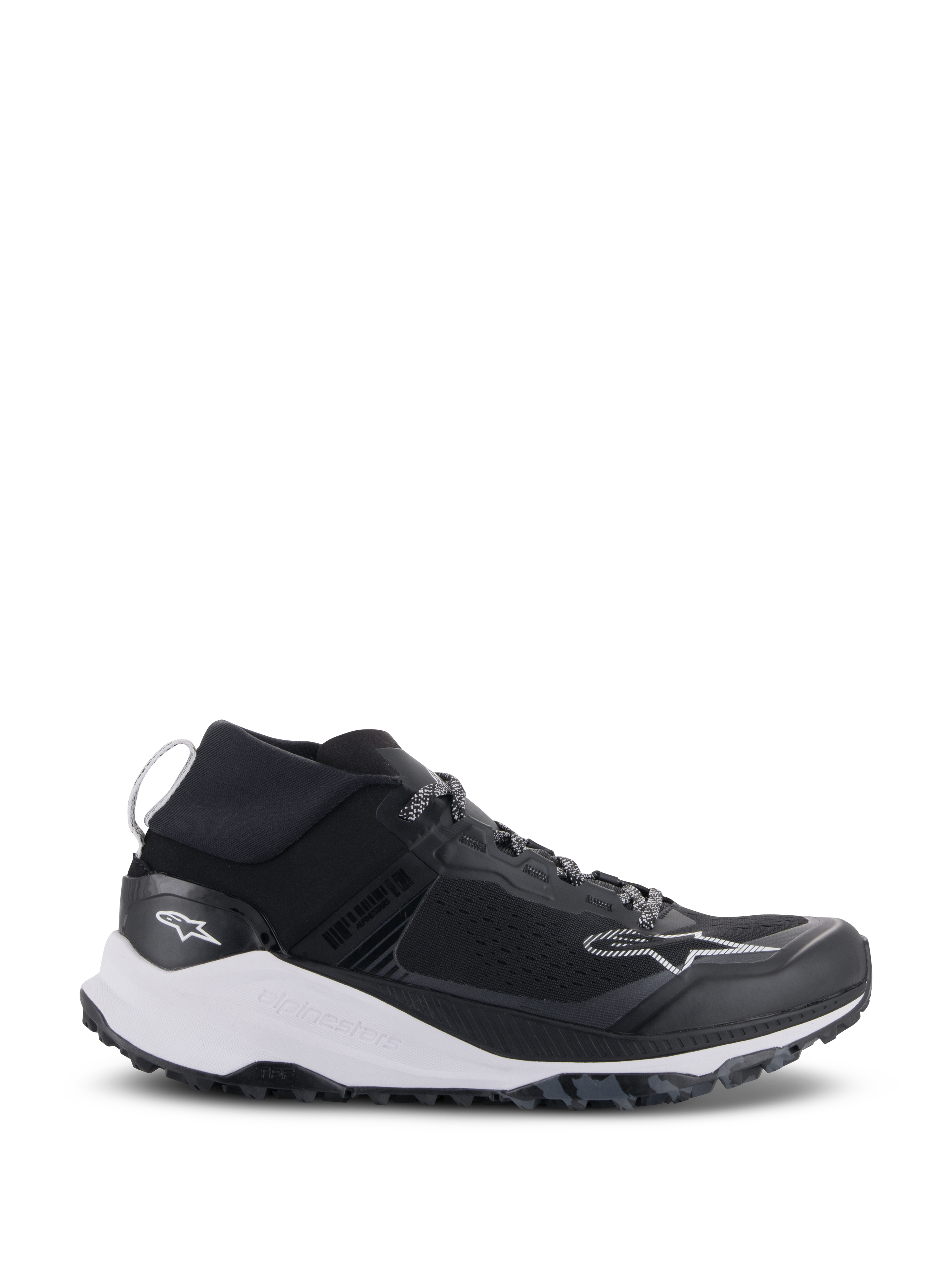 Alpinestars Meta XR V2 Schuhe, Sportswear-Schuhe, Schwarz und Weiß, Obermaterial aus technischem Mesh mit markanter weißer Zwischensohle und robuster dunkelgrauer Außensohle, sportlich-lässiges Design mit elastischem Schaft und Alpinestars-Branding
