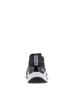 Alpinestars Meta XR V2 schoenen, sportieve vrijetijdsschoenen, zwart, wit en donkergrijs, achteraanzicht met TPR-hielinzet en robuuste rubberen zool, witte tussenzool met zwarte hielkap en Alpinestars-logo