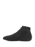Alpinestars SP V2 schoenen, autoraceschoenen, zwart, slank hoog profiel met een bovenwerk van premium suède en een dunne rubberen zool, ontworpen voor een nauwkeurig pedaalgevoel in de autosport