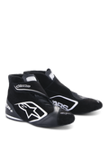 Alpinestars SP+ schoenen N, autoraceschoenen, zwart en wit, met een groot wit sterlogo, hoog model met enkelbandje, suède en leren constructie en een dunne prestatiezool
