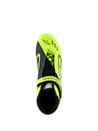 Alpinestars Tech-1 KX V3 Schuhe, Kartschuhe, Schwarz und Gelb Fluo, Draufsicht mit asymmetrischem Schnürsystem und verstellbarem Riemen, lasergeschnittene Perforationen für Atmungsaktivität, konzipiert für den Kartsport