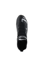 Chaussures Alpinestars Tech-1 Z V3 FIA, chaussures de course automobile, noir et argent, vue de dessus montrant le système de laçage rapide et le logo Alpinestars, chaussures de sport automobile professionnelles en cuir de bovin