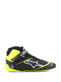 Alpinestars Tech-1 Z V3 Shoes FIA, chaussures de course automobile, noir et jaune fluo, profil latéral de chaussures de sport automobile montantes, logo étoile blanche, design perforé pour la respirabilité, sangle de cheville réglable, semelle fine en caoutchouc