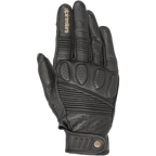 Alpinestars Crazy Eight handschoenen, zwarte lederen motorhandschoenen, accordeon stretchpanelen op de vingers en handrug, geperforeerde knokkelpadding, beige Alpinestars logo op de wijsvinger, verstelbare klittenband polssluiting met rond logo-detail