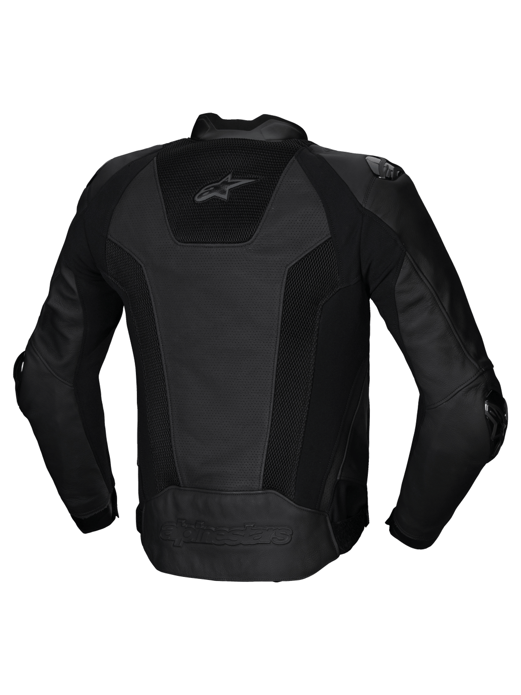 Alpinestars Missile V3 Airflow leren motorjas, heren racejas, achterkant, zwart met geperforeerde leerpanelen en stretchinzetten, CE-gecertificeerd AA-klasse