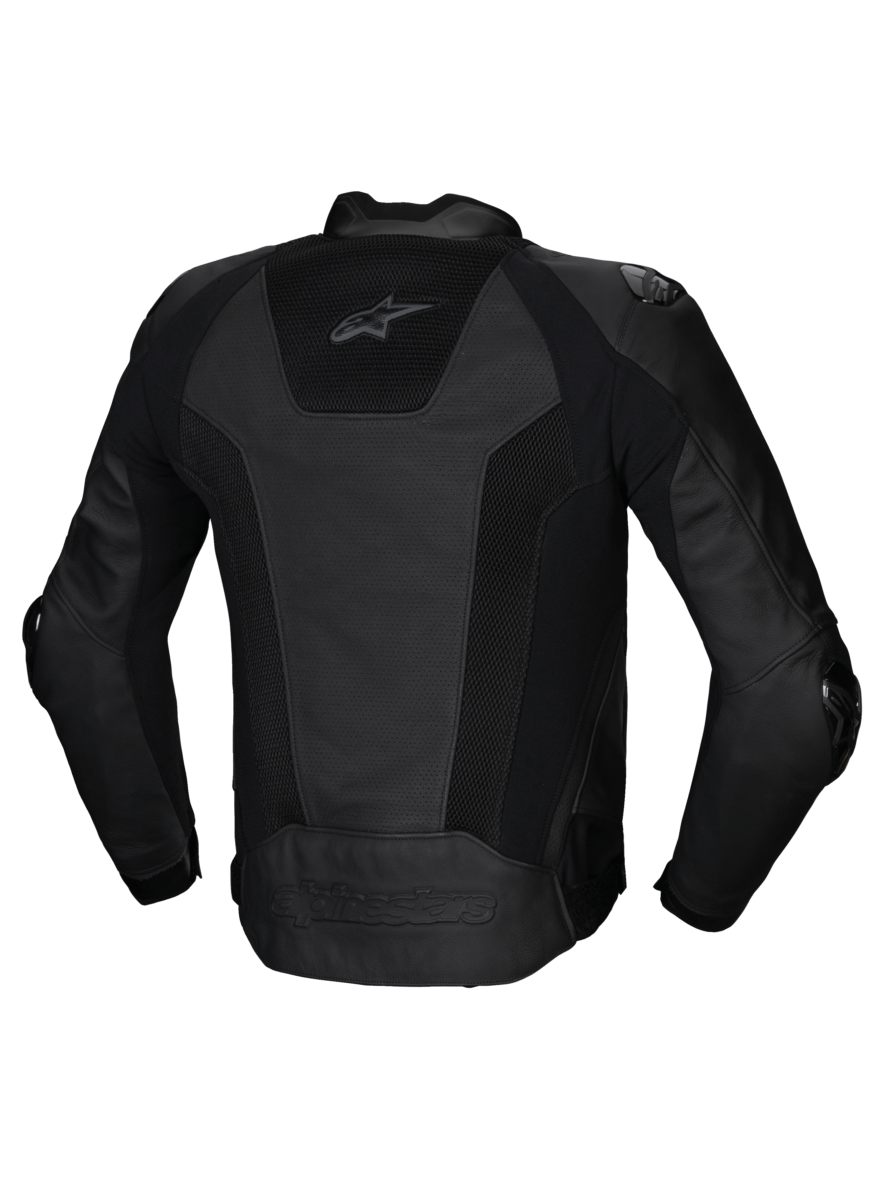 Alpinestars Missile V3 Airflow leren motorjas, heren racejas, achterkant, zwart met geperforeerde leerpanelen en stretchinzetten, CE-gecertificeerd AA-klasse