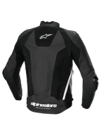 Alpinestars Missile V3 Airflow Lederjacke, Herren-Motorradrennjacke, Rückansicht, Schwarz und Weiß, perforiertes Premium-Leder mit Stretch-Paneelen und Alpinestars-Logo-Branding auf dem Rücken