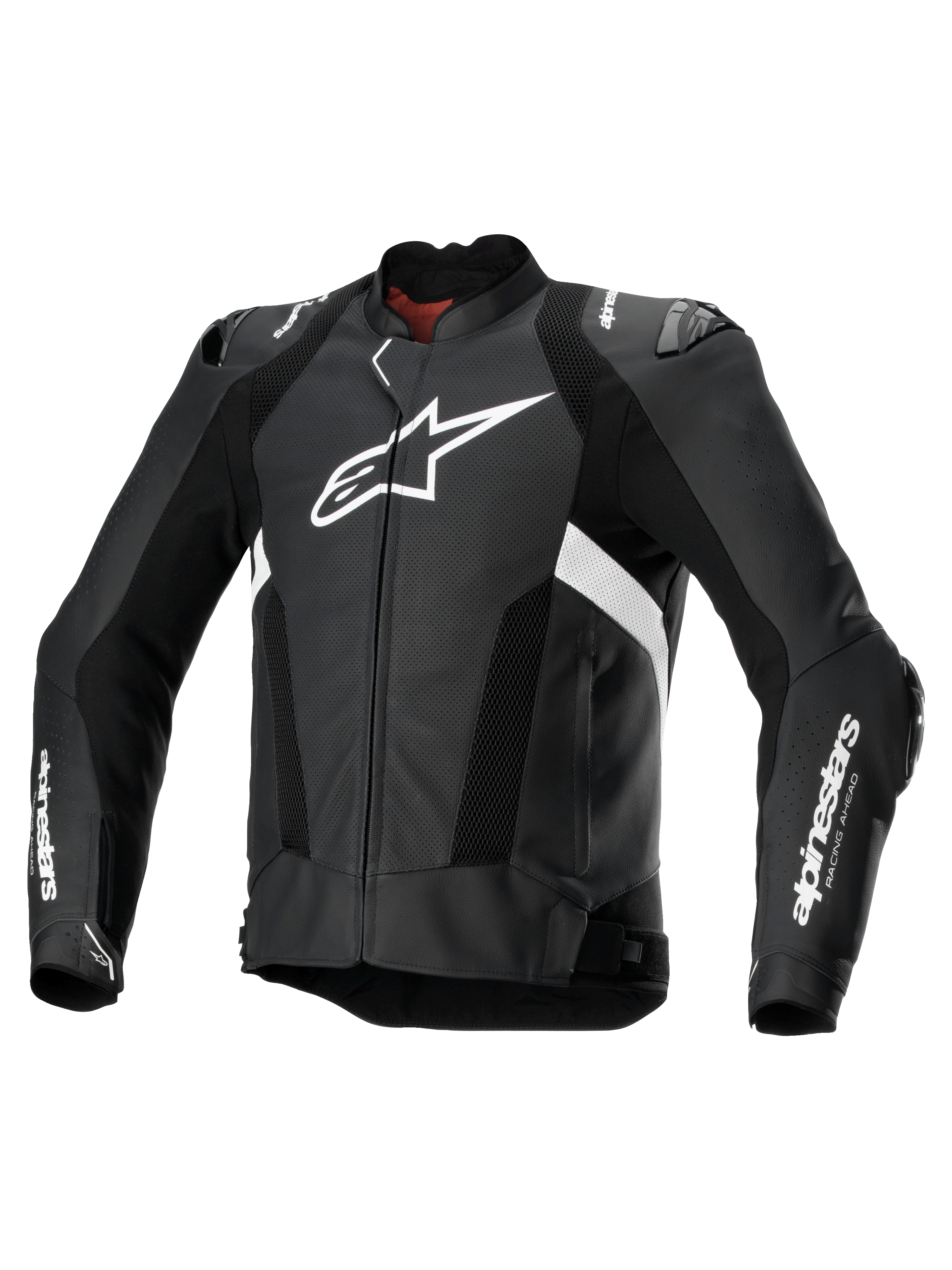 Alpinestars Missile V3 Airflow Lederjacke, perforierte Herren-Rennsport-Motorradjacke in Schwarz und Weiß, hochwertiges Rindsleder mit Schulter- und Ellbogenprotektoren sowie Tech-Air-Kompatibilität