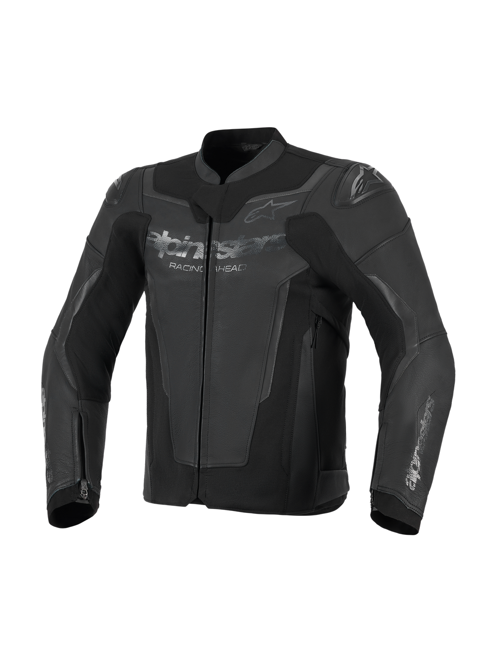 Veste en cuir Alpinestars GP Force V2, noir, construction en cuir bovin haut de gamme avec panneaux hautement extensibles, dotée de protections d'épaules GP Lite Evo DFS intégrées et de logos Alpinestars sur la poitrine et les manches, équipement de conduite moto sportive