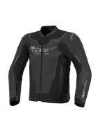 Veste en cuir Alpinestars GP Force V2, noir, construction en cuir bovin haut de gamme avec panneaux hautement extensibles, dotée de protections d'épaules GP Lite Evo DFS intégrées et de logos Alpinestars sur la poitrine et les manches, équipement de conduite moto sportive