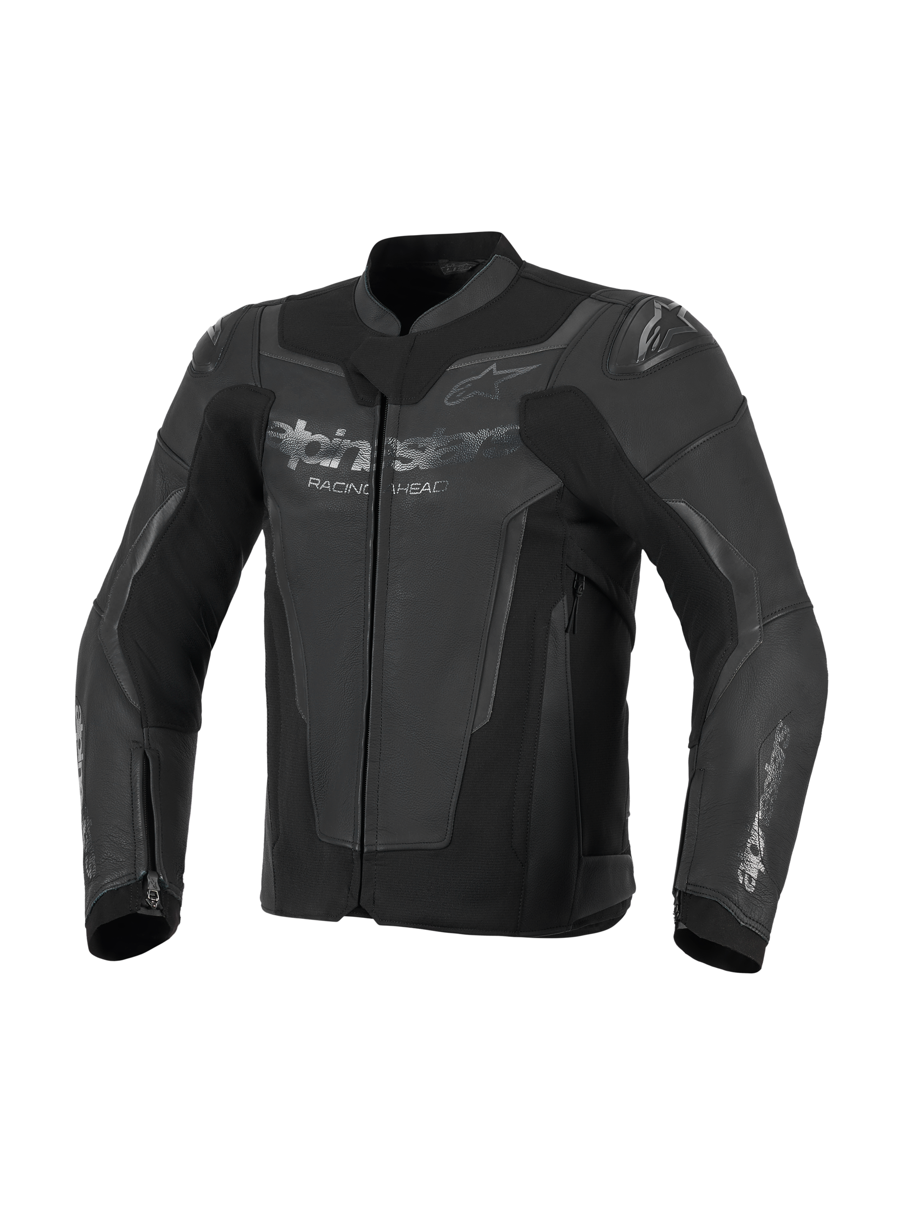 Veste en cuir Alpinestars GP Force V2, noir, construction en cuir bovin haut de gamme avec panneaux hautement extensibles, dotée de protections d'épaules GP Lite Evo DFS intégrées et de logos Alpinestars sur la poitrine et les manches, équipement de conduite moto sportive
