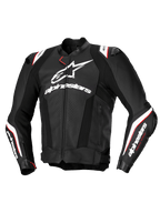 Alpinestars Missile V3 Ignition Lederjacke, Herren-Motorradrennjacke, Schwarz und Weiß mit roten Akzenten, CE-zertifiziert AA, Rindsleder