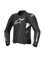 Alpinestars Veste En Cuir Dusk Airflow, blouson de moto en cuir noir et blanc, perforations étendues, protections d'épaules DFS, certifiée CE Classe AA