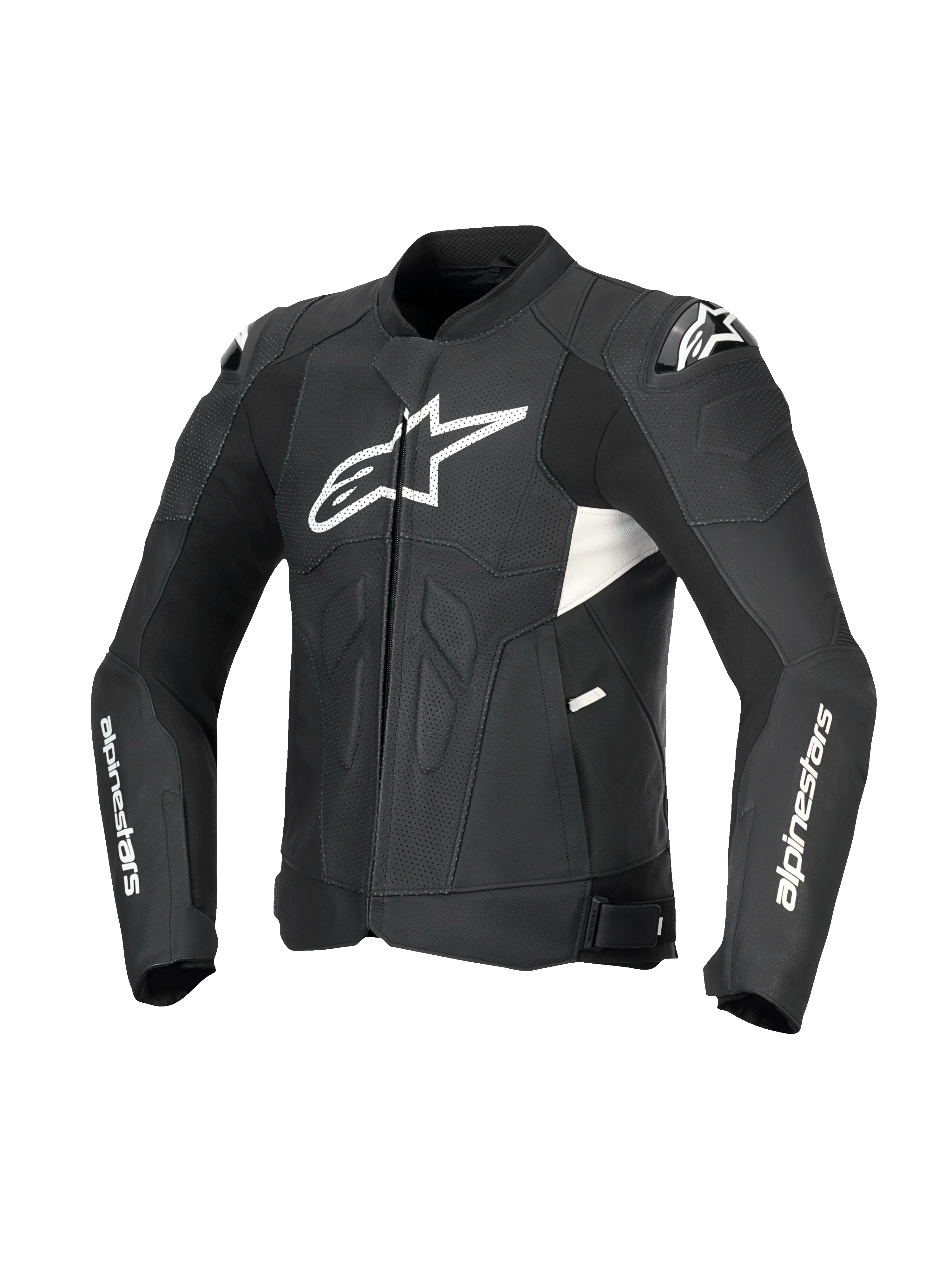 Alpinestars Veste En Cuir Dusk Airflow, blouson de moto en cuir noir et blanc, perforations étendues, protections d'épaules DFS, certifiée CE Classe AA