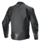 Alpinestars GP Plus R V4 Airflow Leather Jacket, men's sport motorcycle jacket, back view in Black, CE certified with race-grade leather and stretch panels