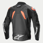 Alpinestars GP Plus R V4 Airflow Leather Jacket, men's motorcycle racing jacket, back view in black with red and white accents, featuring race-grade leather and perforated panels