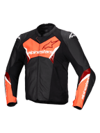 Alpinestars Faster V3 Leather Jacket, Men's Motorcycle Racing and Sport Jacket, Black and Red Fluo, CE Certified with premium leather and stretch panels